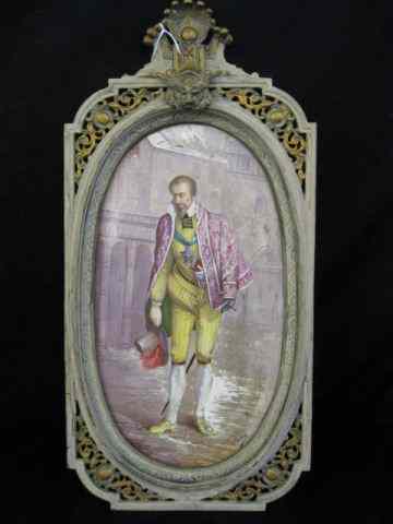 Appraisal: L Malpass Painting on Porcelain Plaque French knight in courtyard