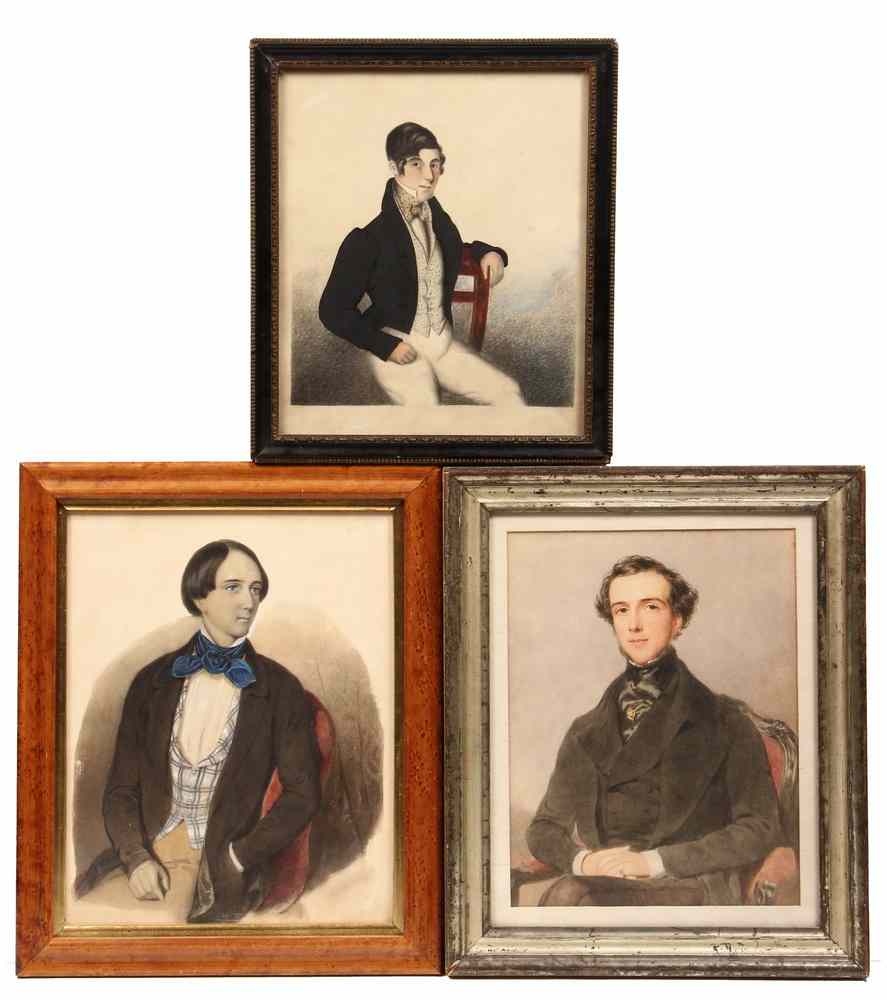 Appraisal: WATERCOLOR PORTRAITS - Three circa - Portraits of Young English