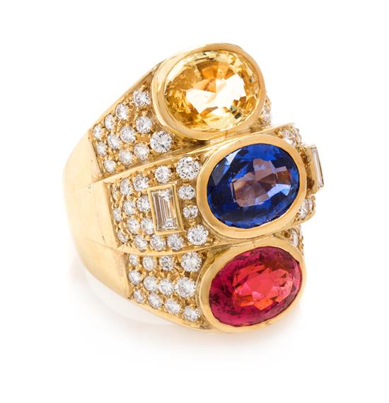 Appraisal: Sale Lot An Karat Yellow Gold Sapphire Tourmaline and Diamond