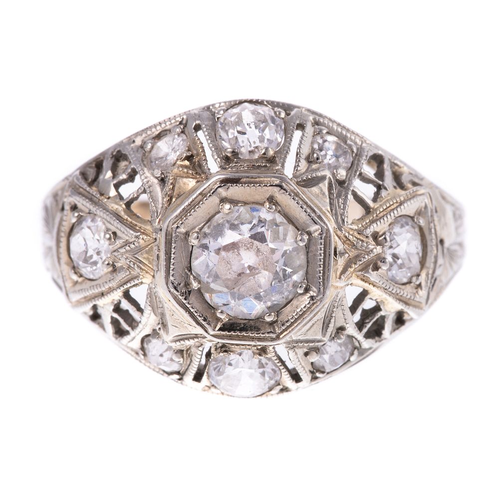 Appraisal: A ctw Art Deco Filigree Diamond Ring in K K