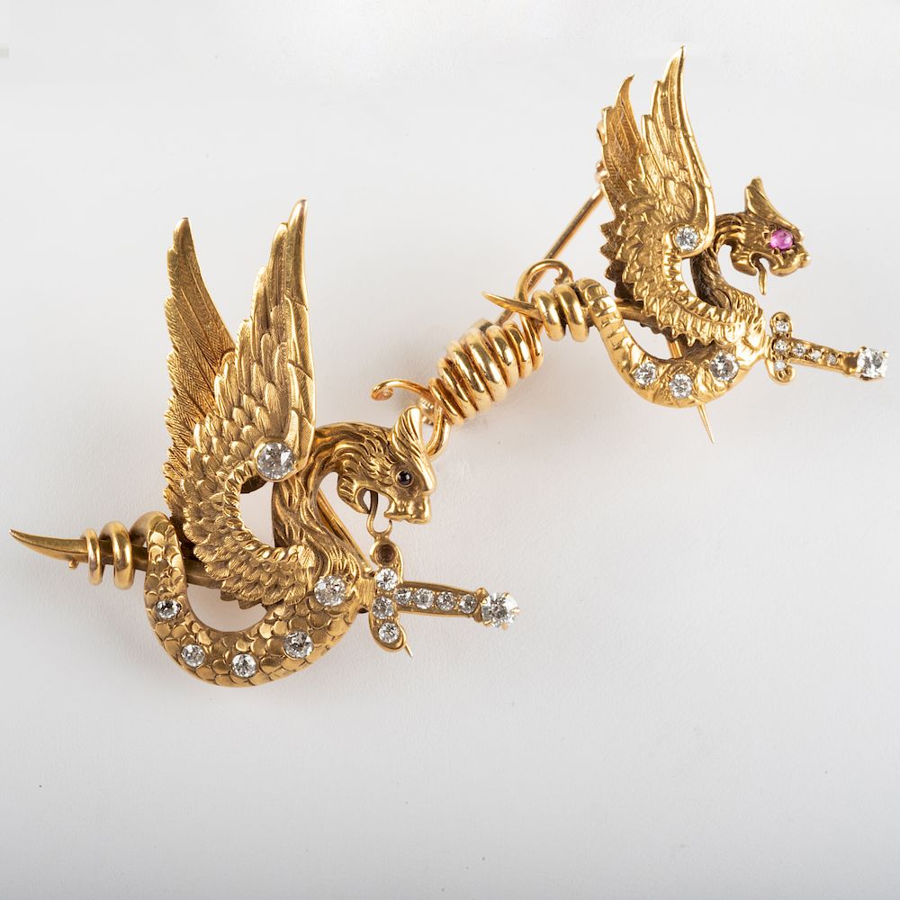 Appraisal: k Gold and Diamond Dragon Pin k Gold and Diamond