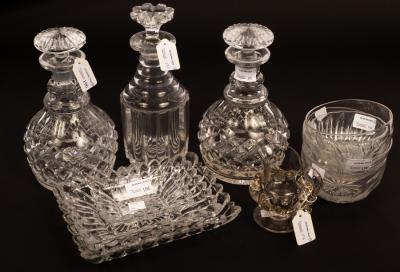 Appraisal: A pair of cut glass decanters and stoppers various plain