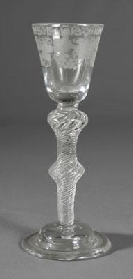 Appraisal: King William engraved wine glass twisted shaft below swirled double