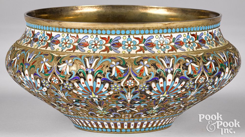 Appraisal: Russian silver enamel bowl Russian silver enamel bowl with makers