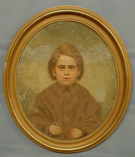 Appraisal: Oval oil on canvas portrait of a boy As found