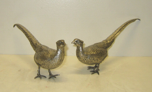 Appraisal: TWO SILVER ON COPPER PHEASANT HENS Each finely cast in