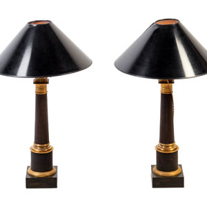 Appraisal: A Pair of Empire Gilt and Patinated Bronze Oil Lamps