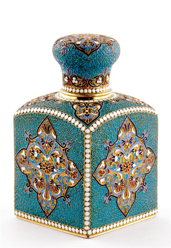 Appraisal: Russian silver-gilt and enamel tea caddy possibly Gustav Klingert Moscow