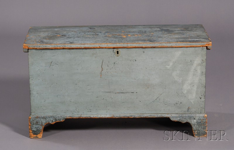 Appraisal: Blue-painted Pine Six-Board Chest New England early th century of