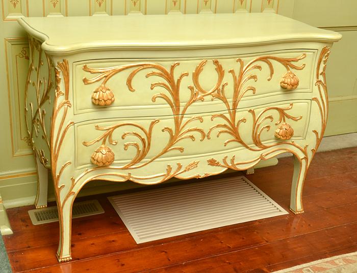 Appraisal: FRENCH SERPENTINE SHAPED PAINTED DRAWER COMMODE H XW D