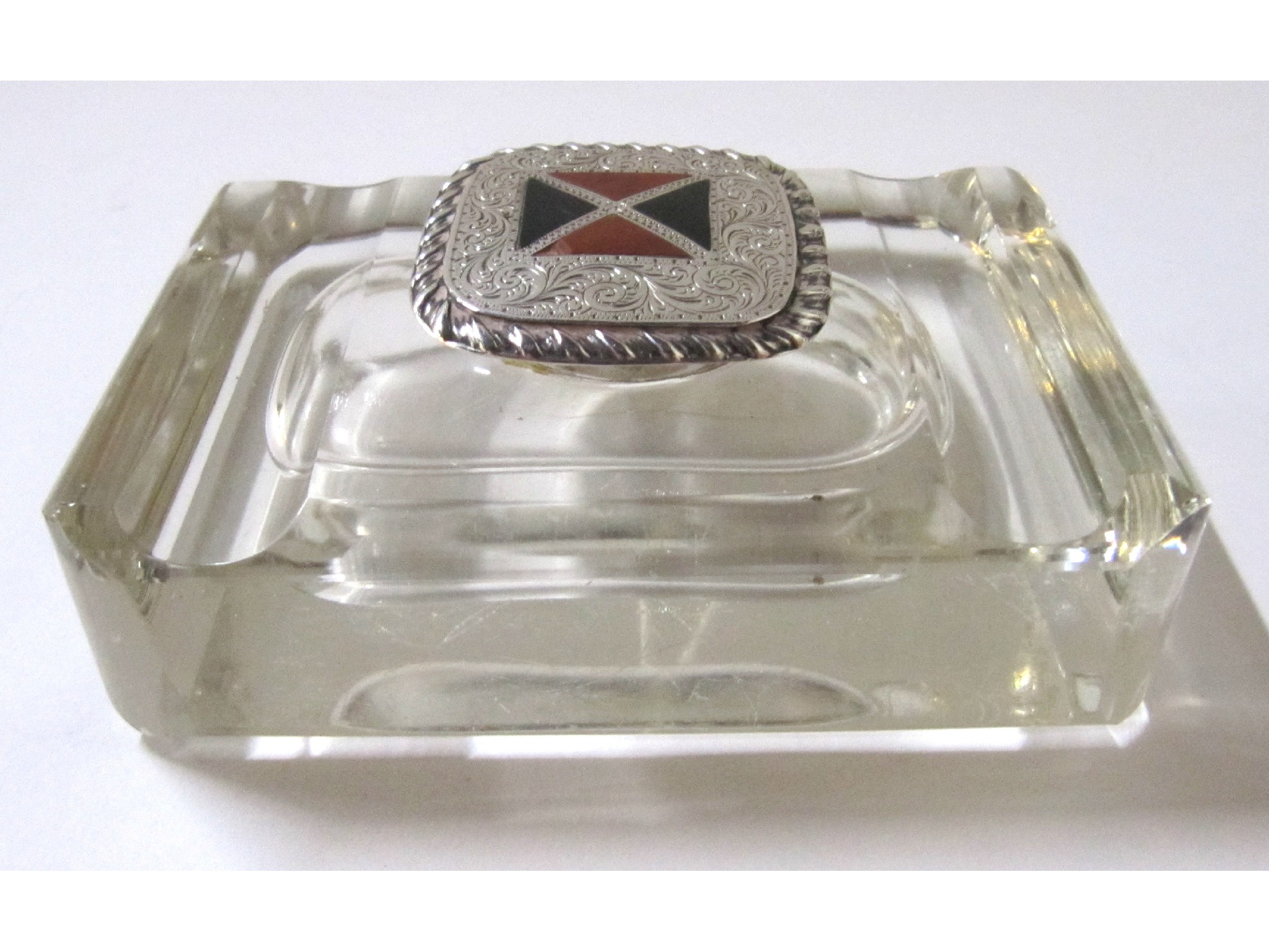 Appraisal: A silver and enamel topped moulded glass inkwell Birmingham