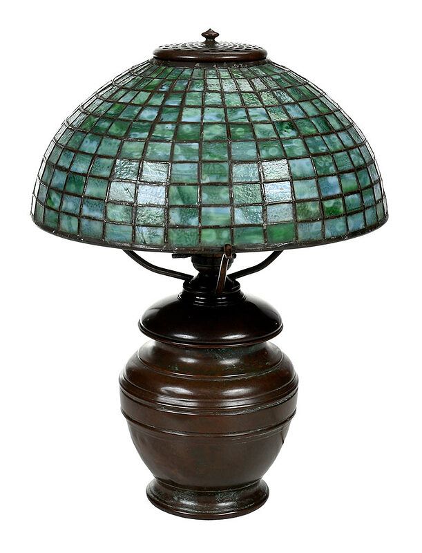 Appraisal: Tiffany Studios Lamp with Geometric Glass Shade American early th