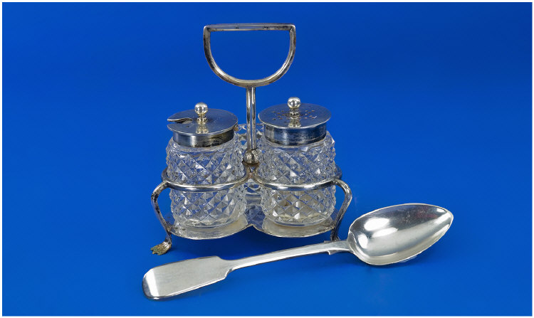 Appraisal: Victorian Silver Teaspoon plus Silver Plated Three Piece Cruet with