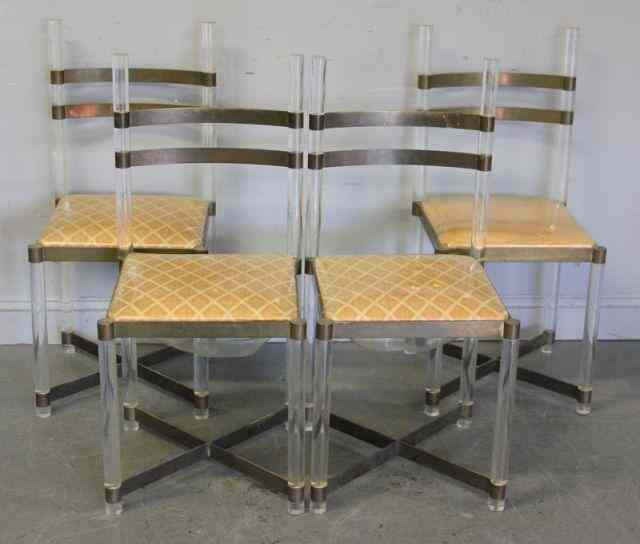 Appraisal: Set of Midcentury Lucite and Brass Chairs Labeled Anny Biondo