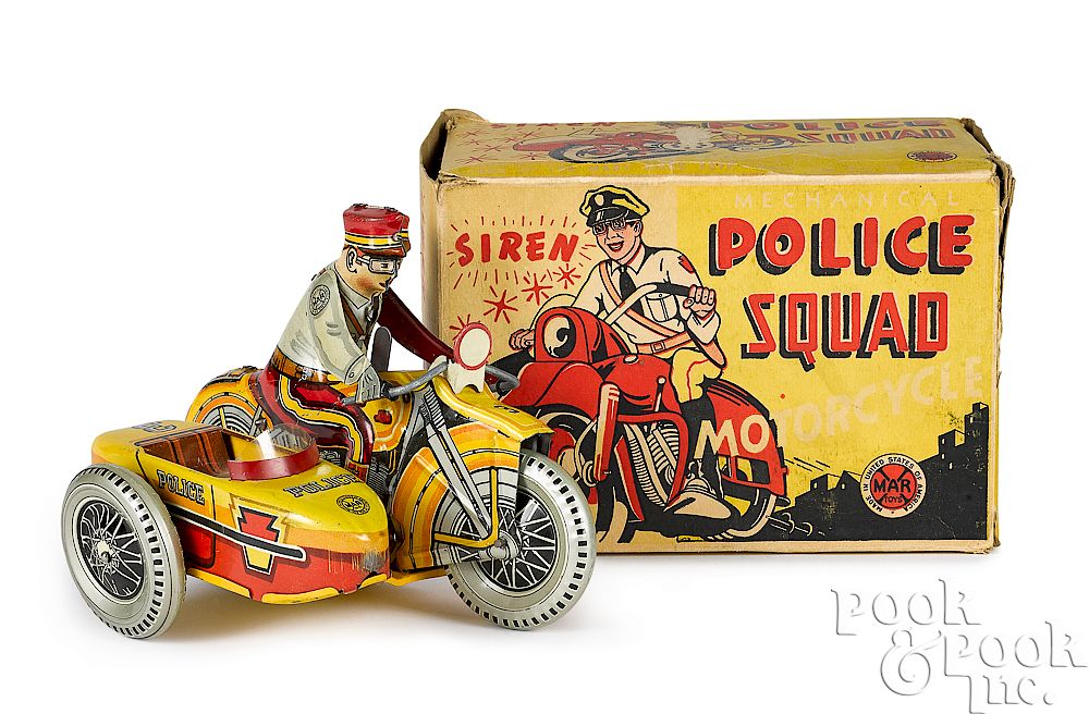 Appraisal: Marx tin lithograph wind-up Police Squad motorcycle Marx tin lithograph