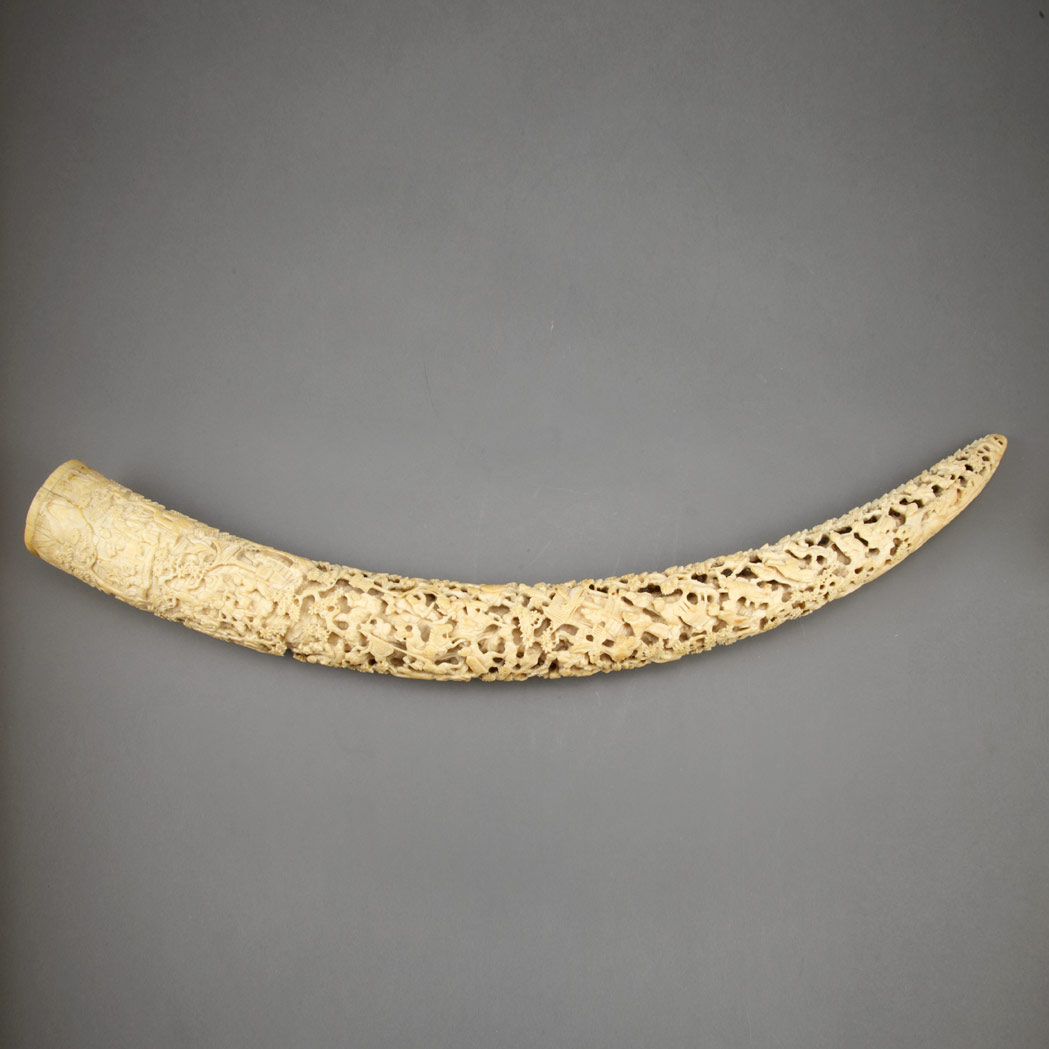 Appraisal: Chinese Carved Ivory Tusk th Century Of long gently curving