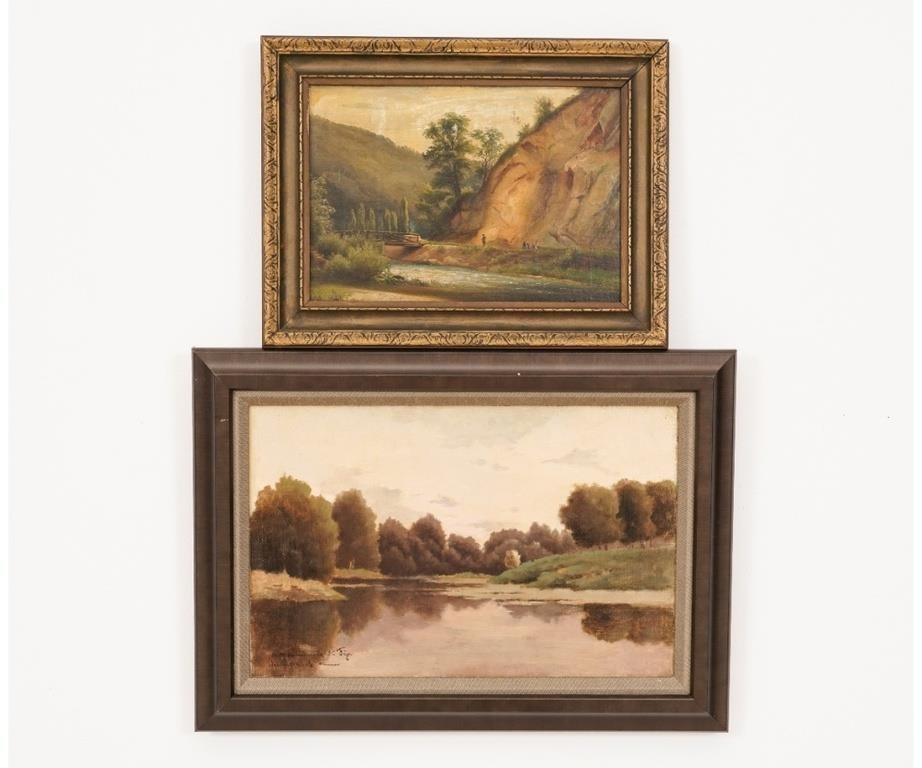 Appraisal: Two oil paintings the largest oil on canvas French landscape