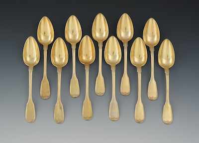 Appraisal: Eleven German Silver and Gold Wash Grapefruit Spoons Frankfurt-am-Main Before