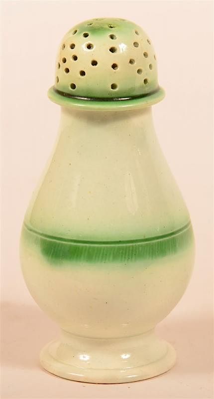 Appraisal: Leeds Soft Paste Green Feather Pepper Pot Leeds Soft Paste