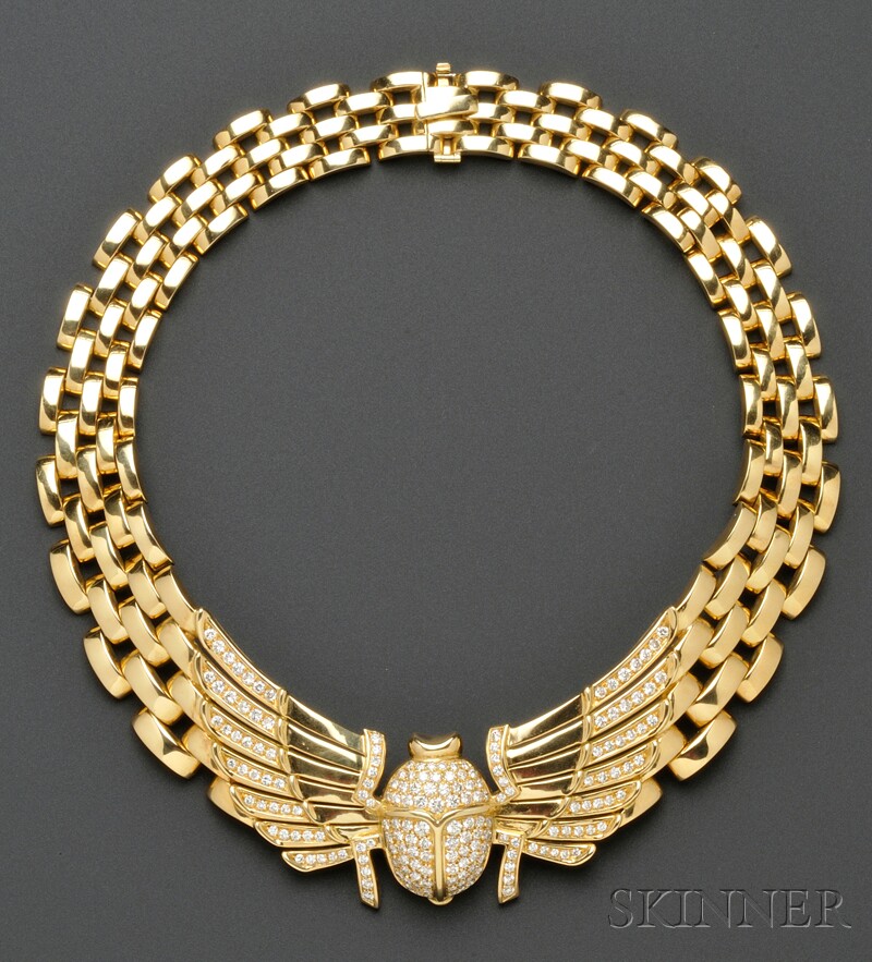 Appraisal: kt Gold and Diamond Necklace centering a winged scarab pave-set