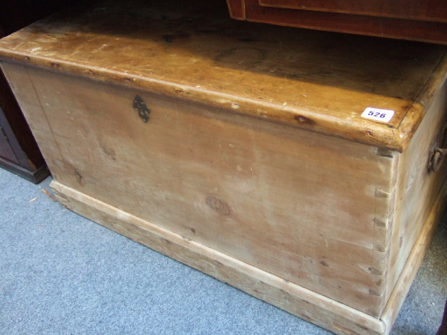 Appraisal: A th century pine trunk with two carry handles cm