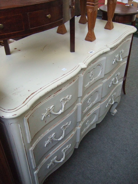 Appraisal: A Louis XV style grey painted commode with three serpentine