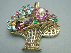 Appraisal: A ct gold and multi coloured gem set Giardinetto basket