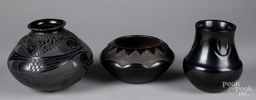 Appraisal: Three southwestern Indian blackware vessels Three southwestern Indian blackware vessels