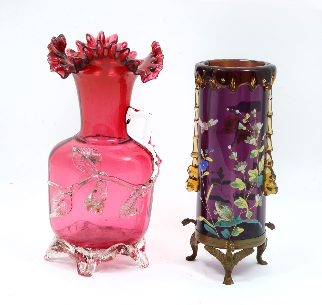 Appraisal: PIECE APPLIED GLASS VASES Comprising - cranberry glass vase with