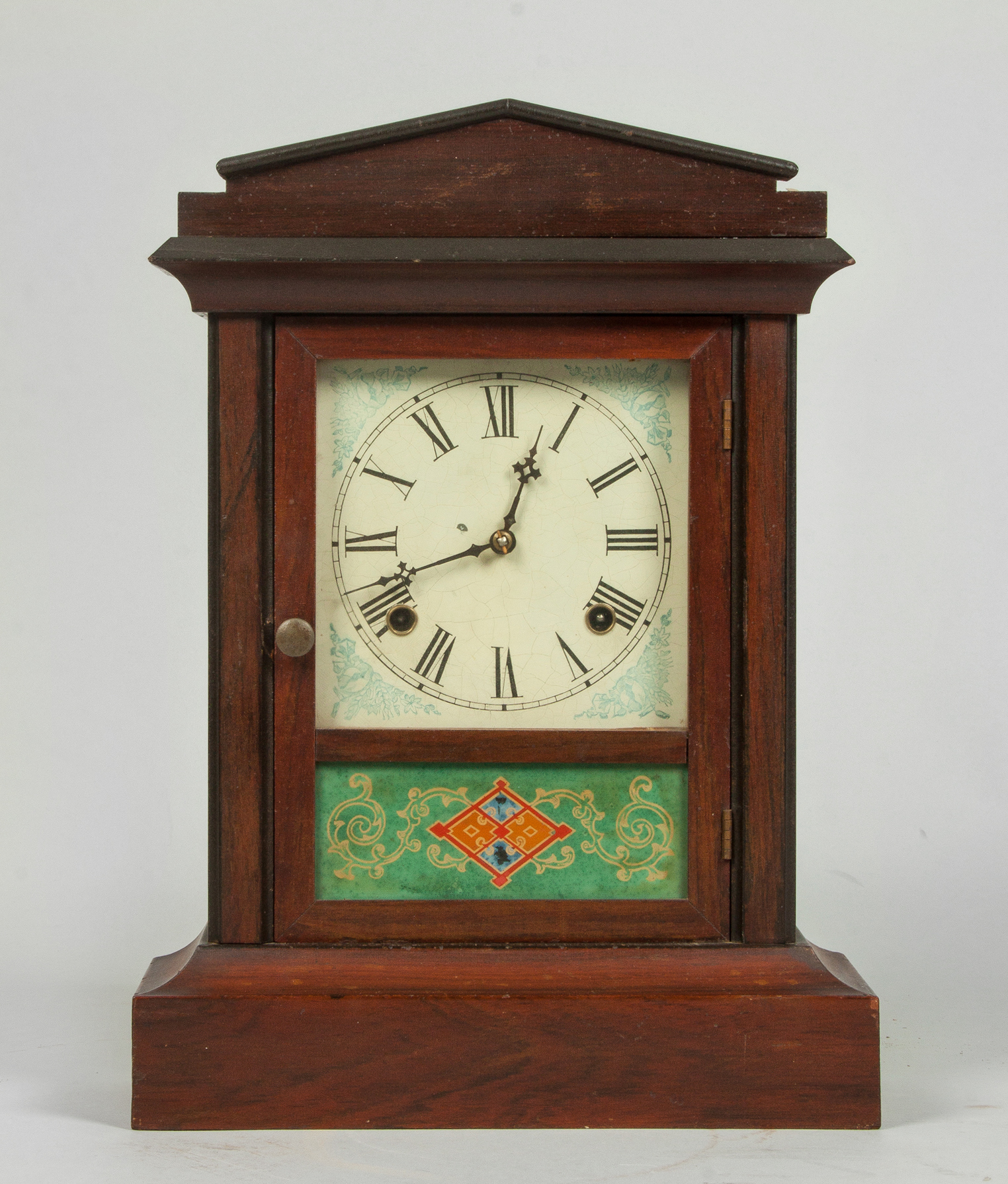 Appraisal: Waterbury Cottage Clock Rosewood case old finish Original painted metal