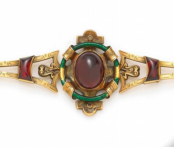 Appraisal: A Victorian garnet enamel and fourteen karat gold bracelet Cartier