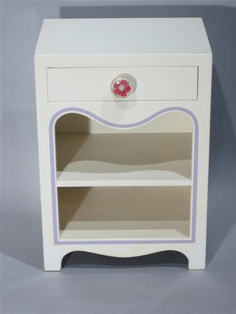 Appraisal: DOROTHY DRAPER WHITE LAVENDER NIGHT STAND The rectangular top over