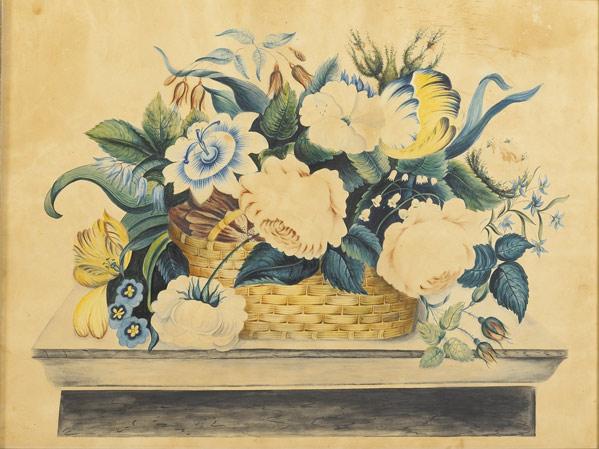 Appraisal: THEOREM ON PAPER Depicting a basket of flowers in gilded