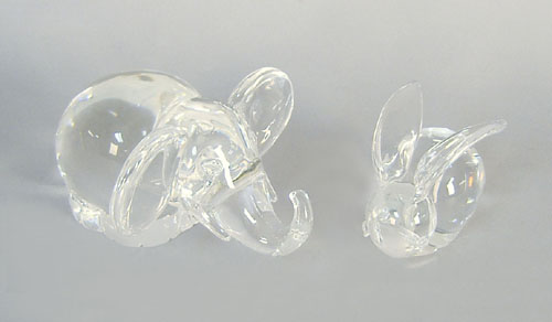 Appraisal: Steuben colorless glass elephant h and rabbit h