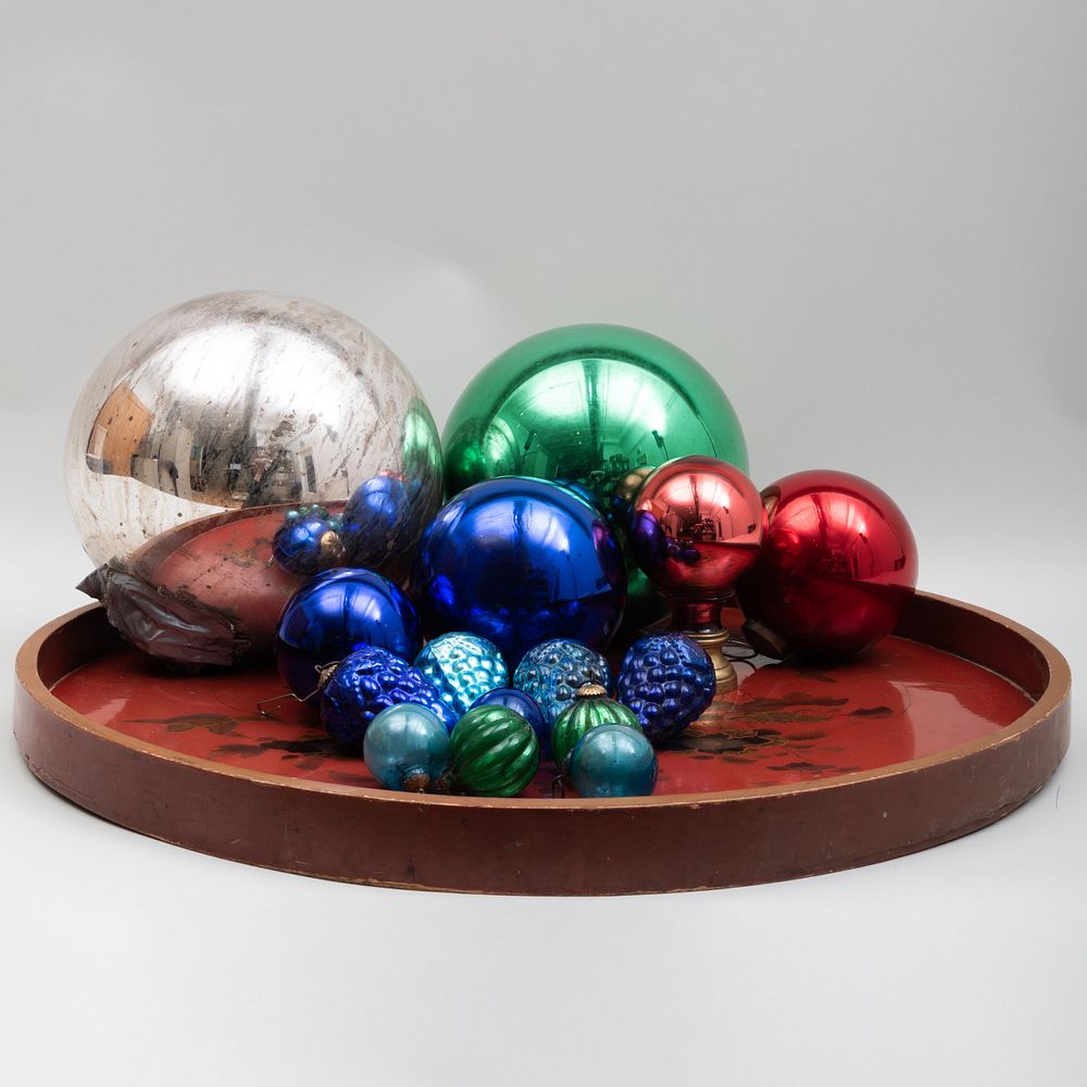 Appraisal: Group of Glass Kugels Comprising Two large spheres Three smaller