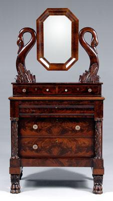 Appraisal: American classical mahogany dresser with mirror swan and leaf carved