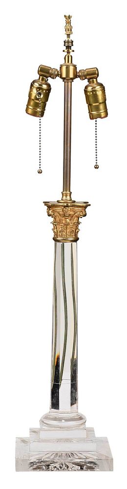 Appraisal: Cut Glass and Bronze Column Form Lamp Continental th century