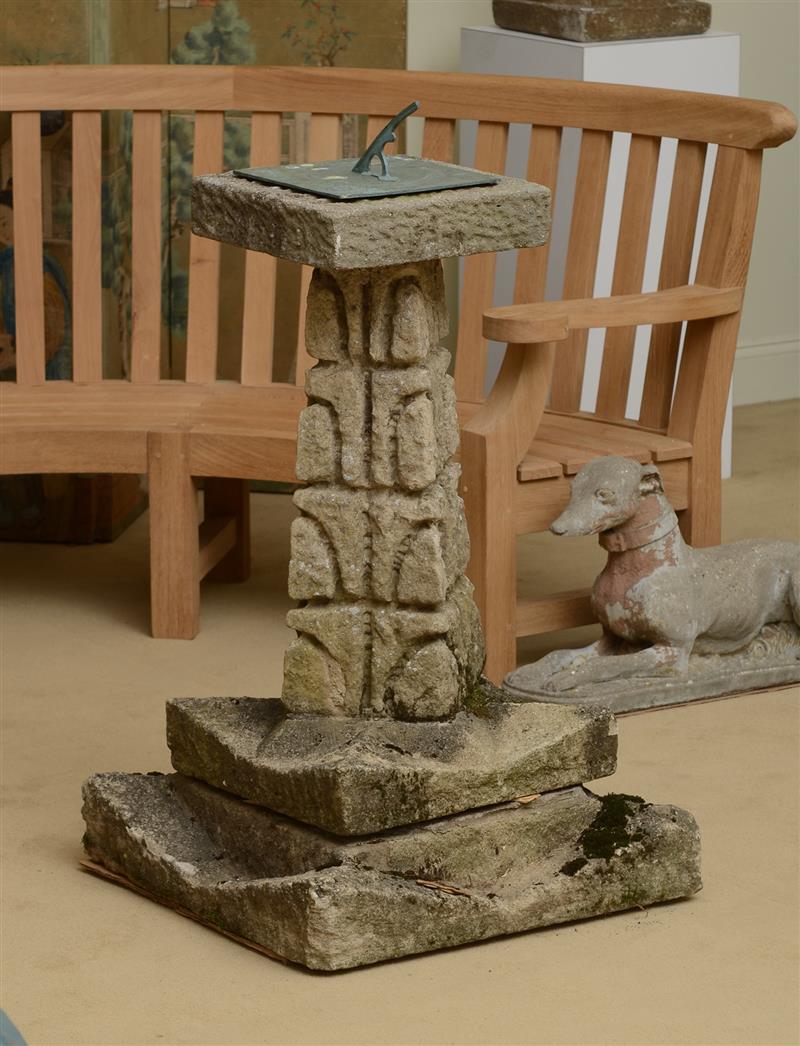 Appraisal: PAINTED METAL SUNDIAL ON A CAST STONE BASE Marked 'Ye