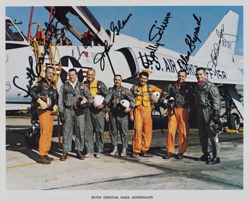 Appraisal: Mercury Astronauts Color Lithograph Signed by six astronauts showing all