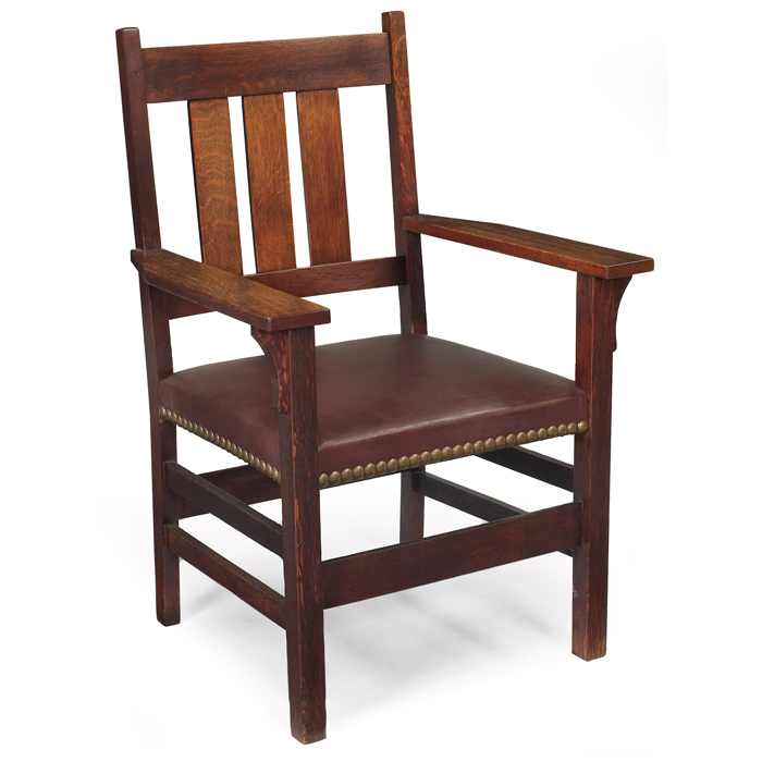 Appraisal: Gustav Stickley armchair three vertical slats at back over a