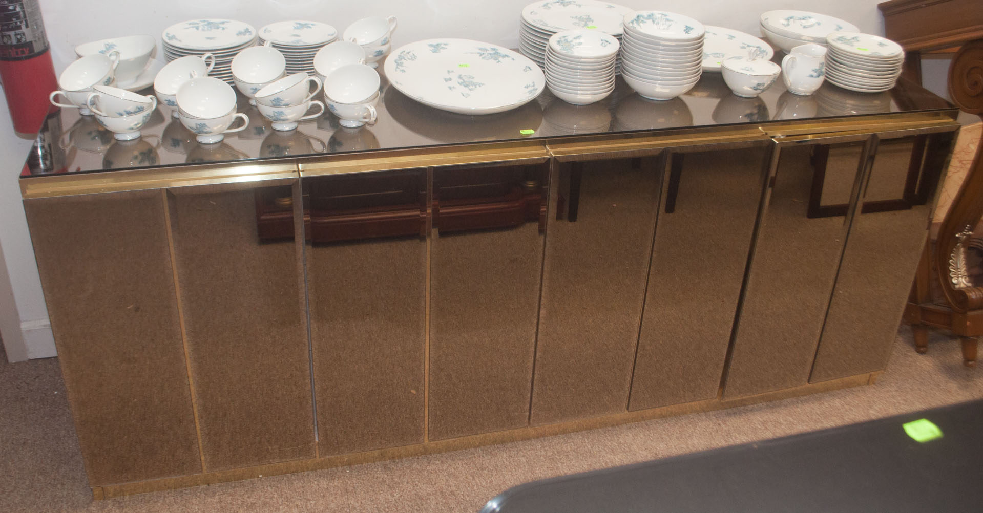 Appraisal: Contemporary glass top credenza