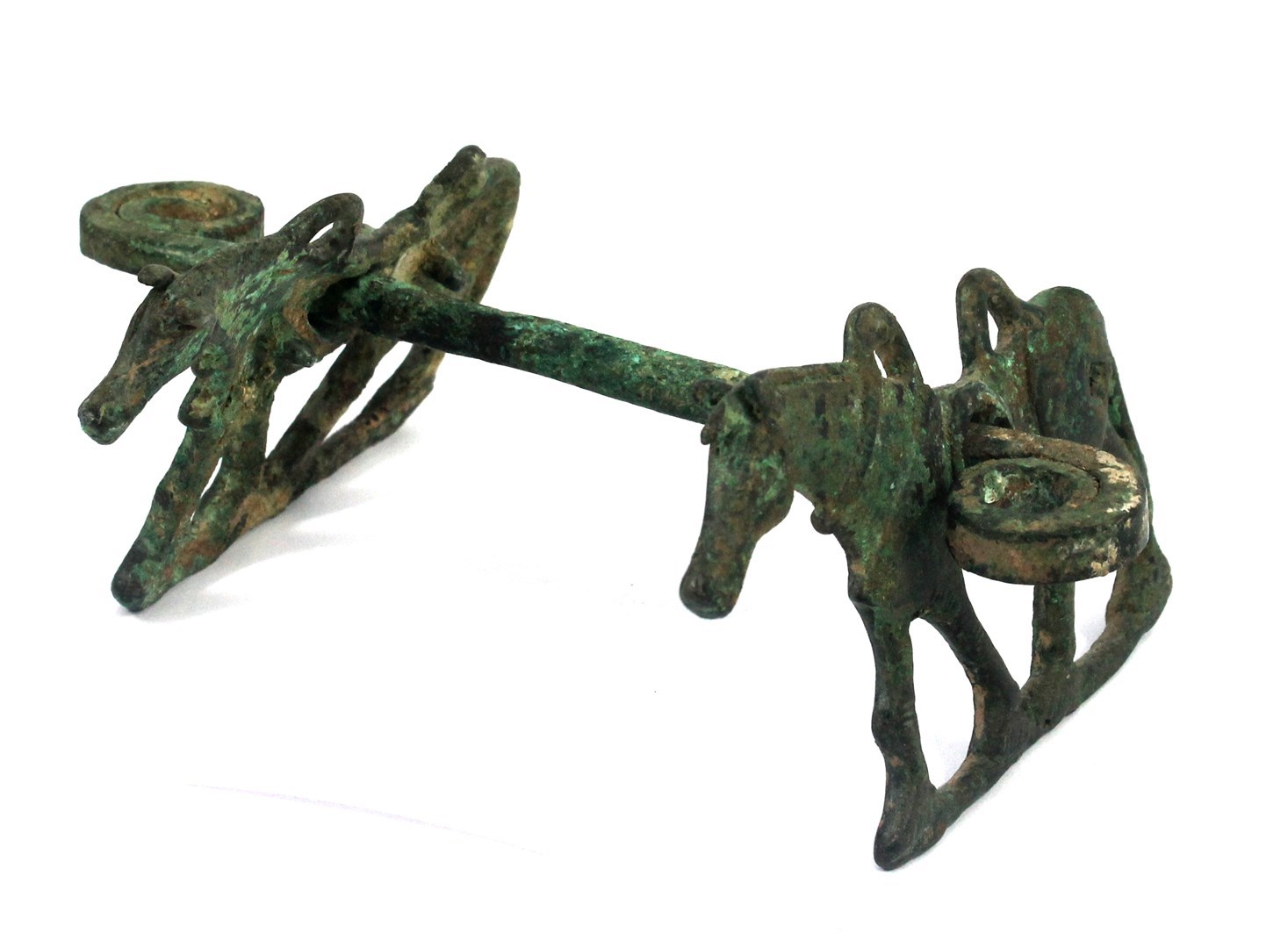 Appraisal: A Luristan bronze horse bit each cheek-piece cast in the