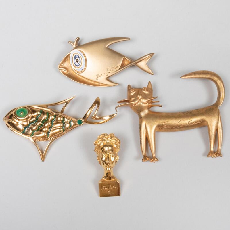 Appraisal: Group of Four Brooches Designed by Jean Cocteau Each with