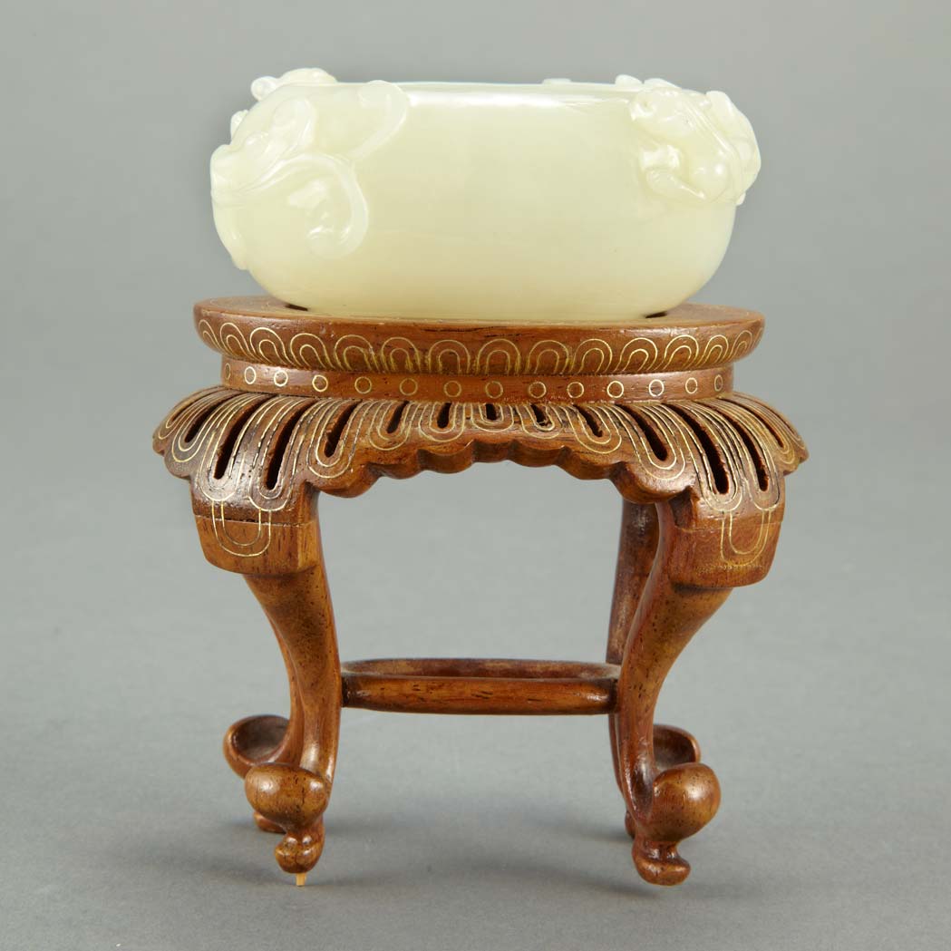 Appraisal: Chinese White Jade Brushwasher The ovoid form body decorated on