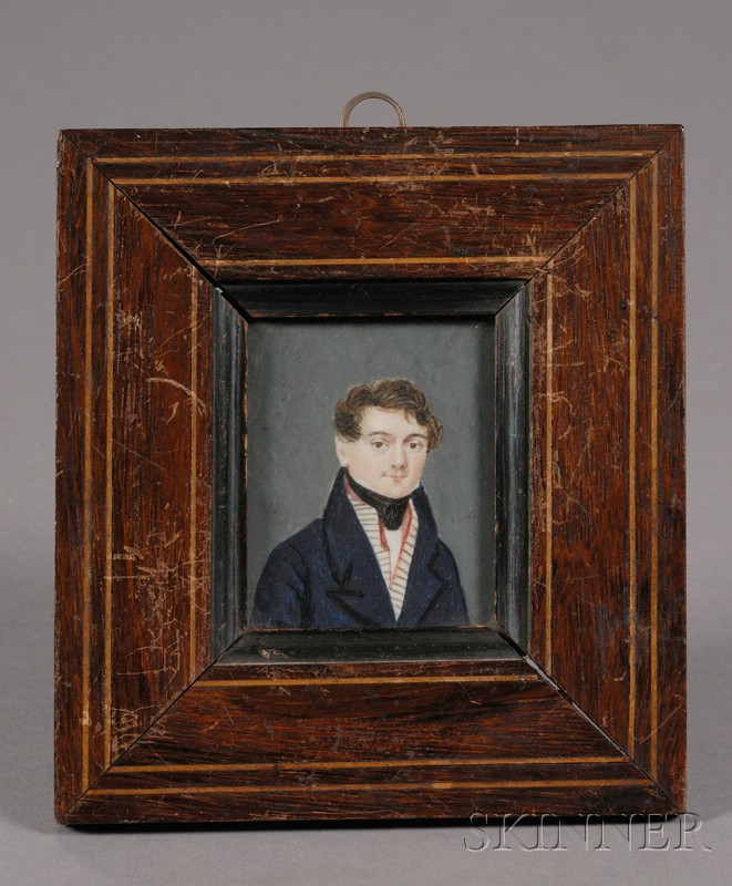 Appraisal: Portrait Miniature of a Man Wearing a Blue Jacket and