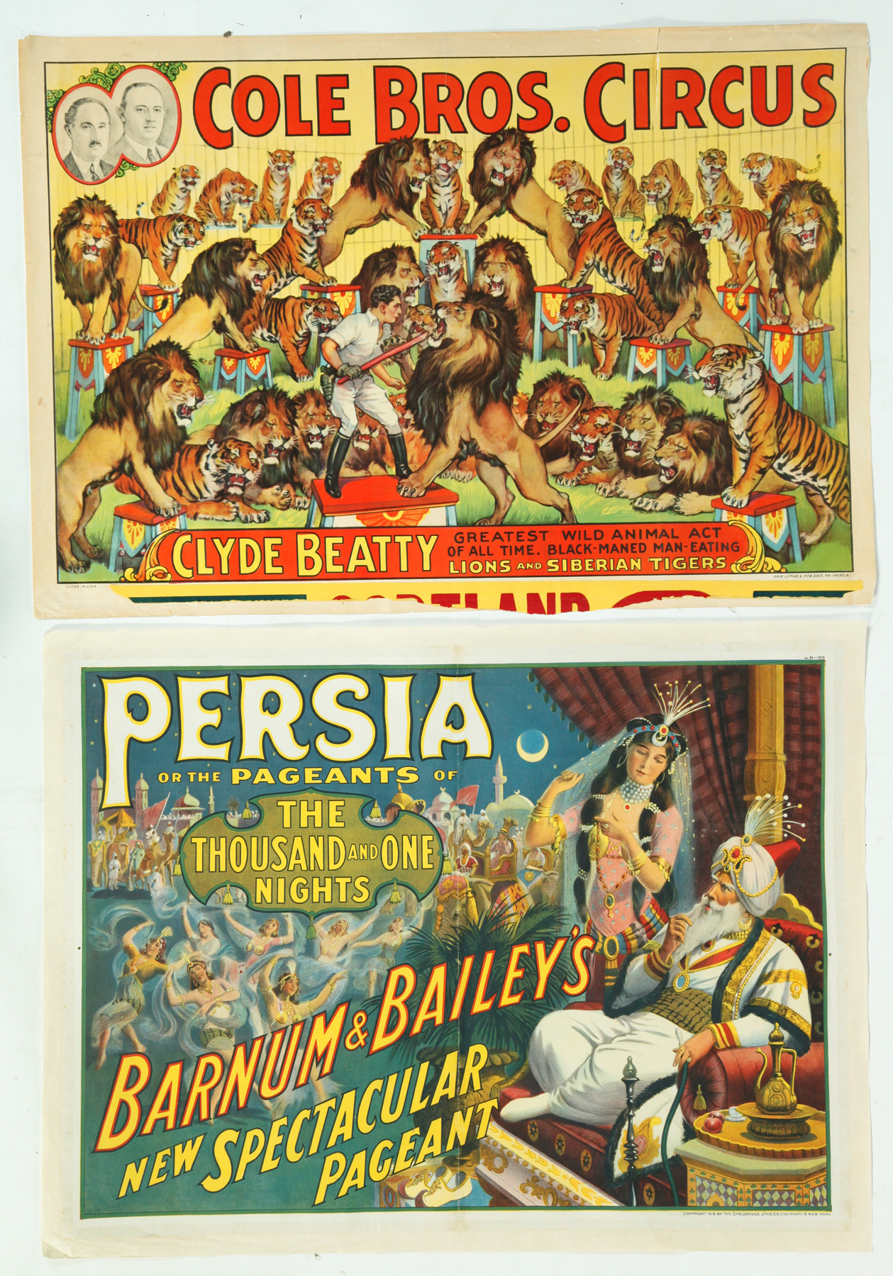 Appraisal: NINE CIRCUS POSTERS INCLUDING CLYDE BEATTY - COLE BROTHERS COMBINED