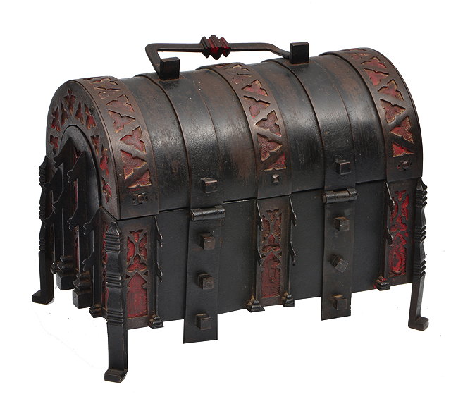 Appraisal: A TH CENTURY IRON GOTHIC INSPIRED DOME TOPPED CASKET with