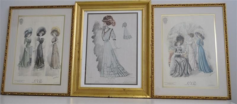 Appraisal: FRAMED EDWARDIAN FASHION PLATES Three Professionally Framed and Matted under