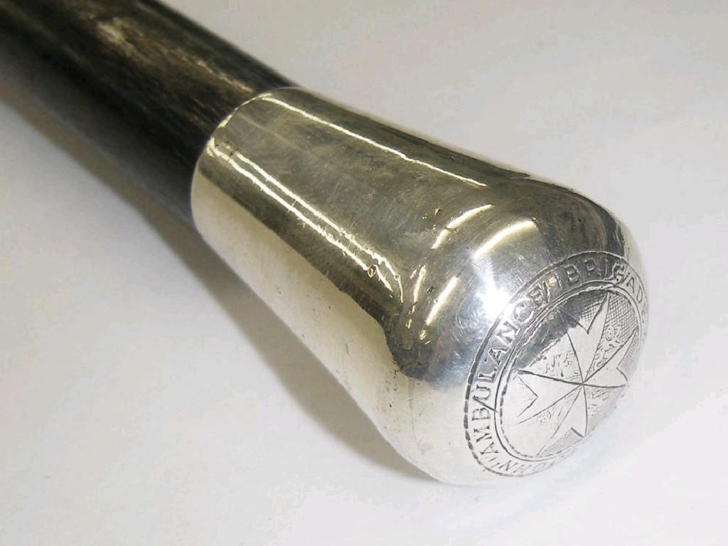 Appraisal: Slender marching cane with silver knop engraved 'The St Johns