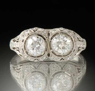 Appraisal: A Ladies' Art Deco Platinum and Diamond Ring Platinum filigree